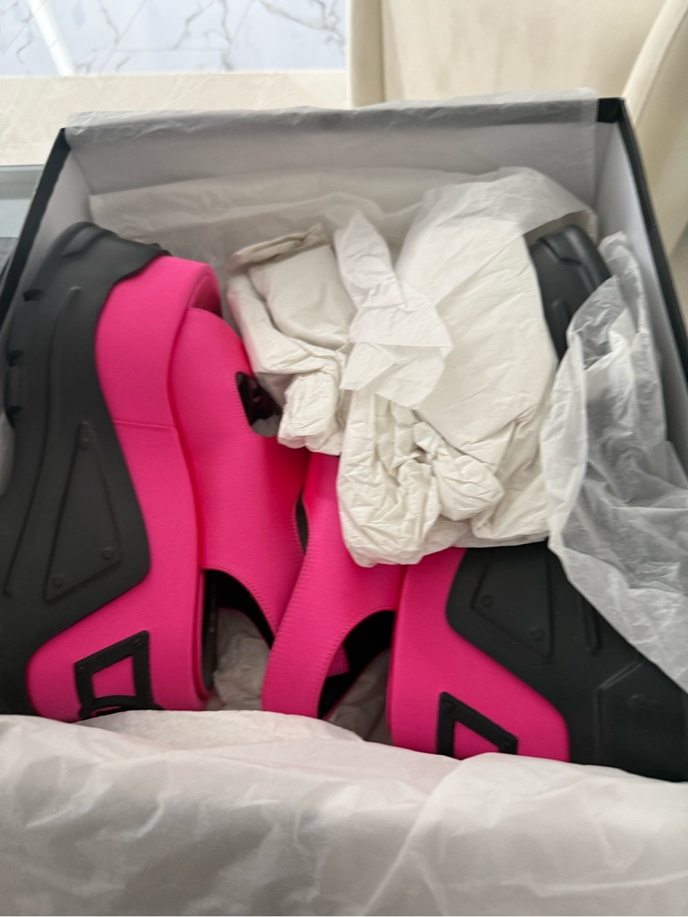 Versace Neon Pink and Black Chunky Platform Heels